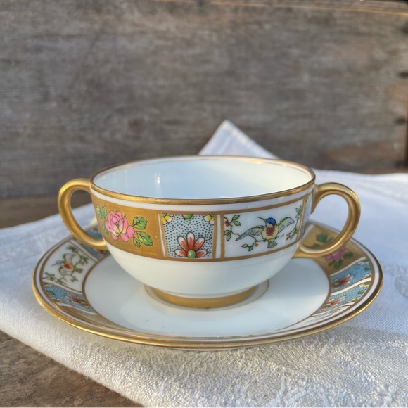 Antique U.C. Limoges France Double Handled Bouillon Cup & Saucer Vintage - Picture 2 of 16